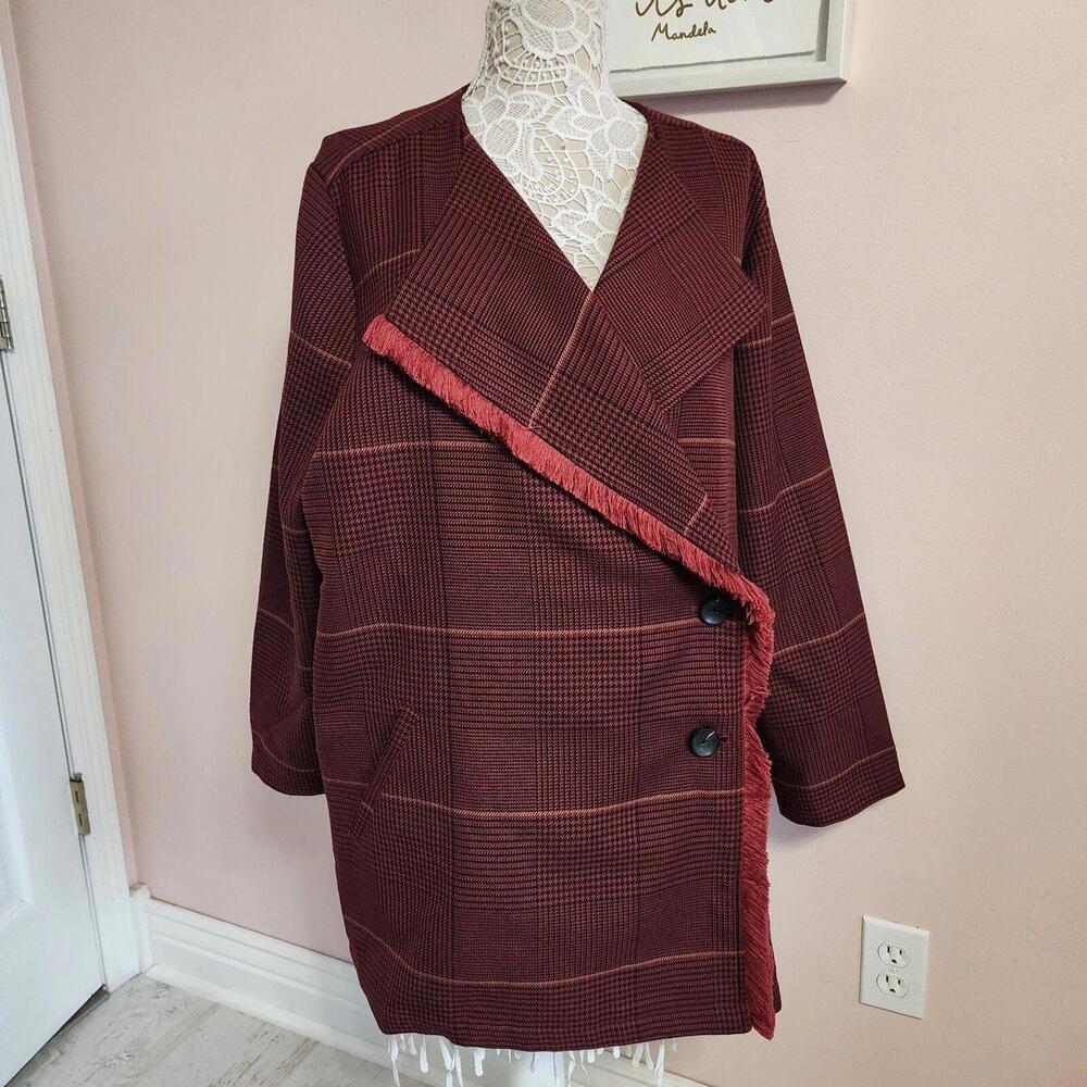 NWT Laurie Felt Zoe Plaid Wrap Coat Burgundy Plaid JACKET BLAZER XL - Picture 8 of 9